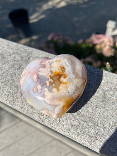 Carnelian Flower Agate Puffy Heart