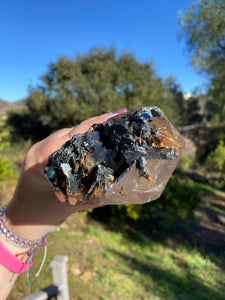 Smokey Quartz with Hematite and Gold Rutile Cutbase