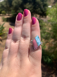 Larimar and Conch Shell Double Sided Sterling Silver Ring Size 7.75