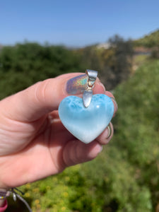 Larimar Heart Polished Cabbed Sterling Silver Pendant