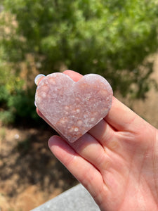 Pink Amethyst Flower Crystallized Agate Heart