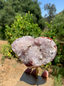 Pink Amethyst Druzy Heart on Stand