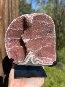 Pink Red Druzy Amethyst On Stand