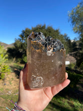 Load image into Gallery viewer, Smokey Quartz with Hematite and Gold Rutile Cutbase