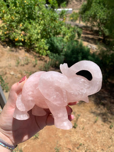 Rose Quartz Elephant Carving