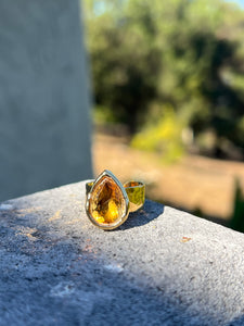 Honey Citrine Faceted 24kt Gold Overlay Adjustable Ring 6+