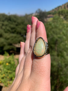 Opal Tear Drop Gold Ring Size 7 Adjustable