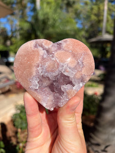 Pink Amethyst Flower Agate Heart w Stand