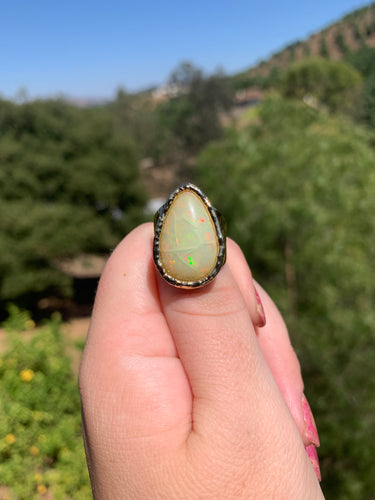 Opal Tear Drop Gold Ring Size 7 Adjustable