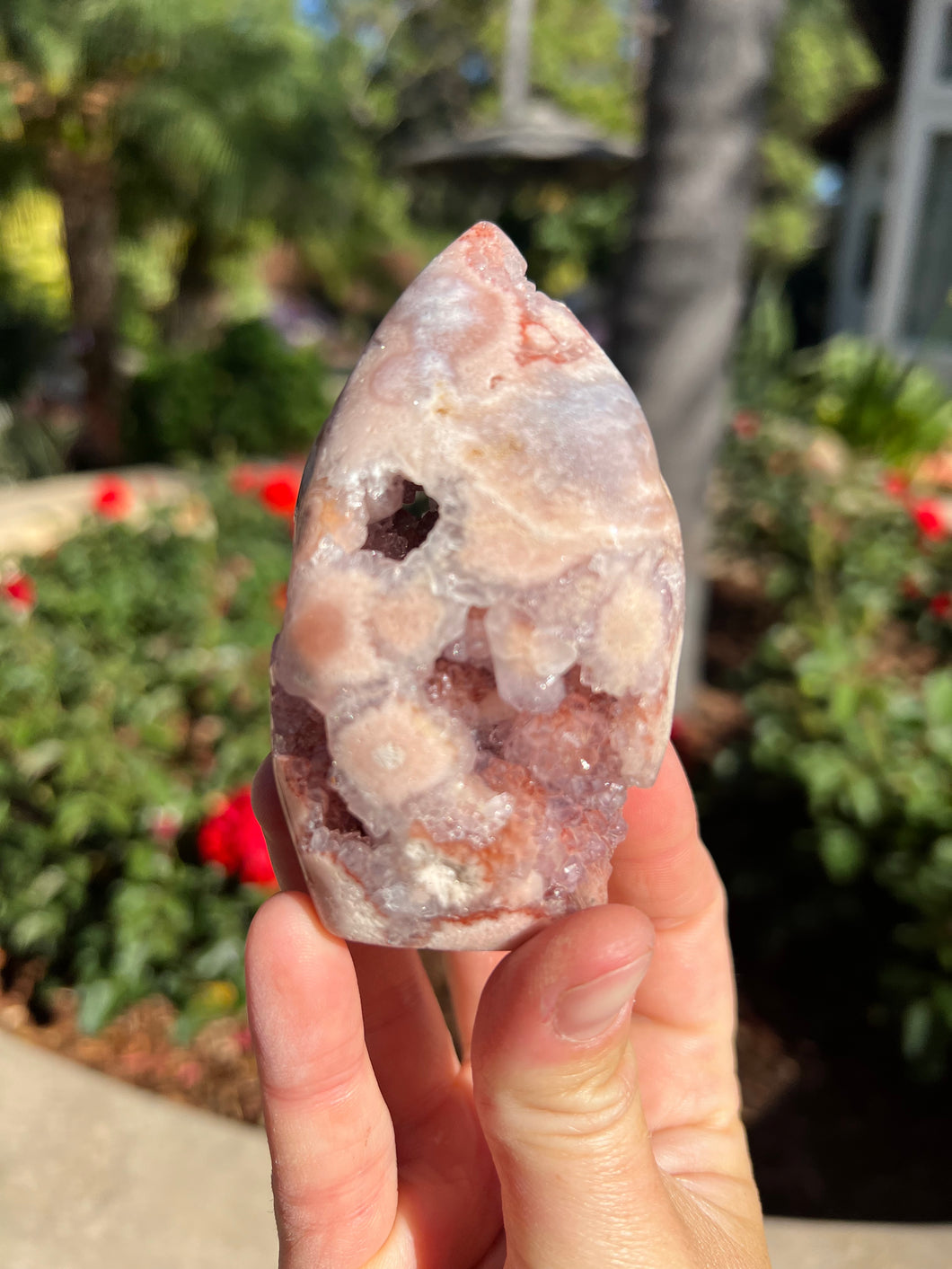 Pink Amethyst Flower Agate Druzy Flame