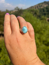 Load image into Gallery viewer, Larimar Oval And Amber Reversible Sterling Silver Ring Size 9