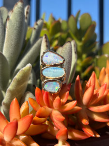 Opal Boulder Triple 24kt Gold Overlay Braas Adjustable around size 8.5