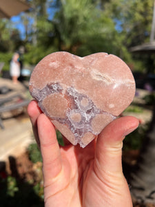 Pink Amethyst Flower Agate Heart w Stand