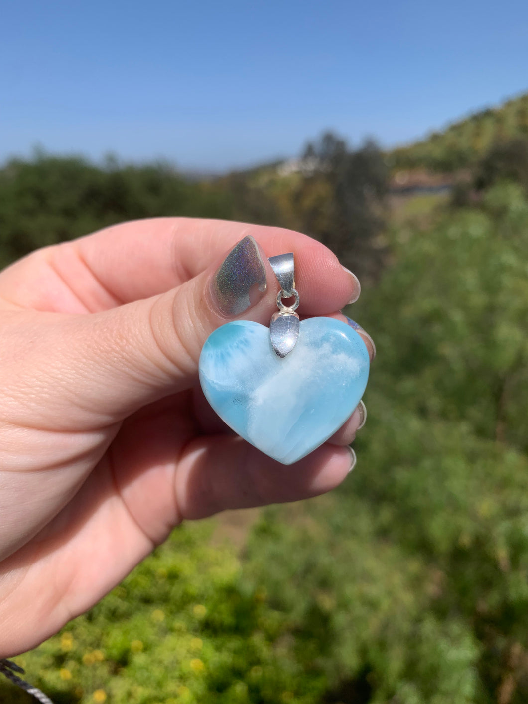 Larimar Rounded Heart Sterling Silver Pendant