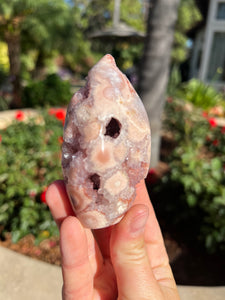 Pink Amethyst Flower Agate Druzy Flame