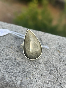 Gold Sheen Obsidian Ring Size 8