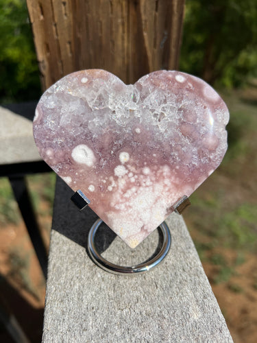 Pink Amethyst Crystallized Flower Agate Heart