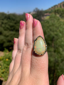 Opal Tear Drop Gold Ring Size 7 Adjustable