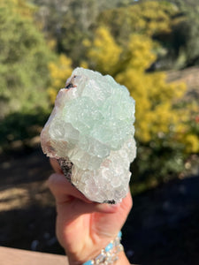 Green Apophyllite Cluster with Peach Stilbite ￼