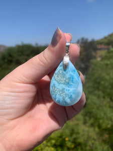 Larimar Dark Rounded Teardrop Sterling Silver Pendant