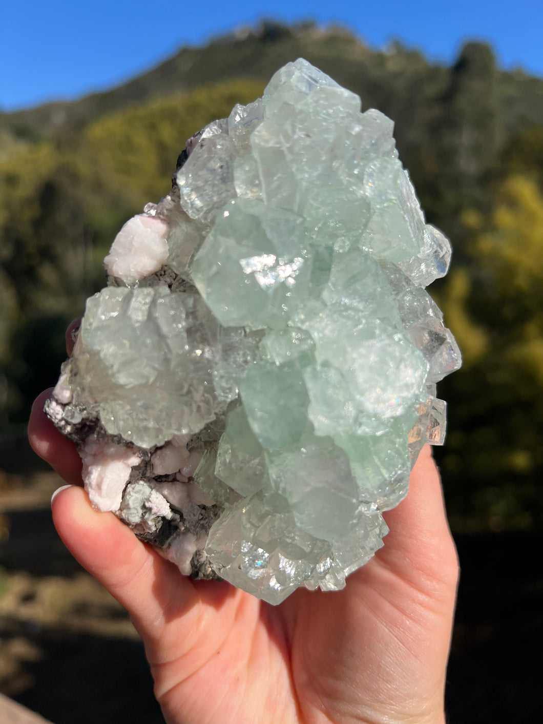 Green Apophyllite with Peach Stilbite