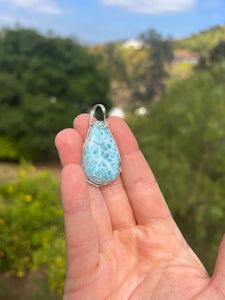 Larimar Teardrop Cab Wire Wrapped Sterling Silver