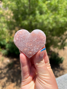 Pink Amethyst Flower Crystallized Agate Heart