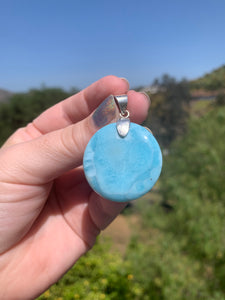 Larimar Circle Rounded Sterling Silver Pendant