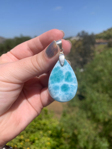 Larimar Riunded Teardrop Sterling Silver Pendant