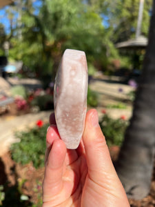 Pink Amethyst Flower Agate Heart W Stand