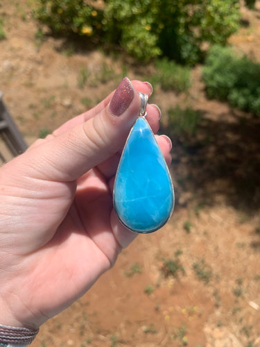 Larimar Sterling Silver Tear Drop Pendant Grade AAA