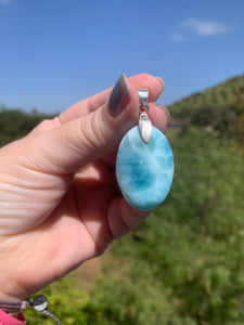 Larimar Rounded Oval Sterling Silver Pendant