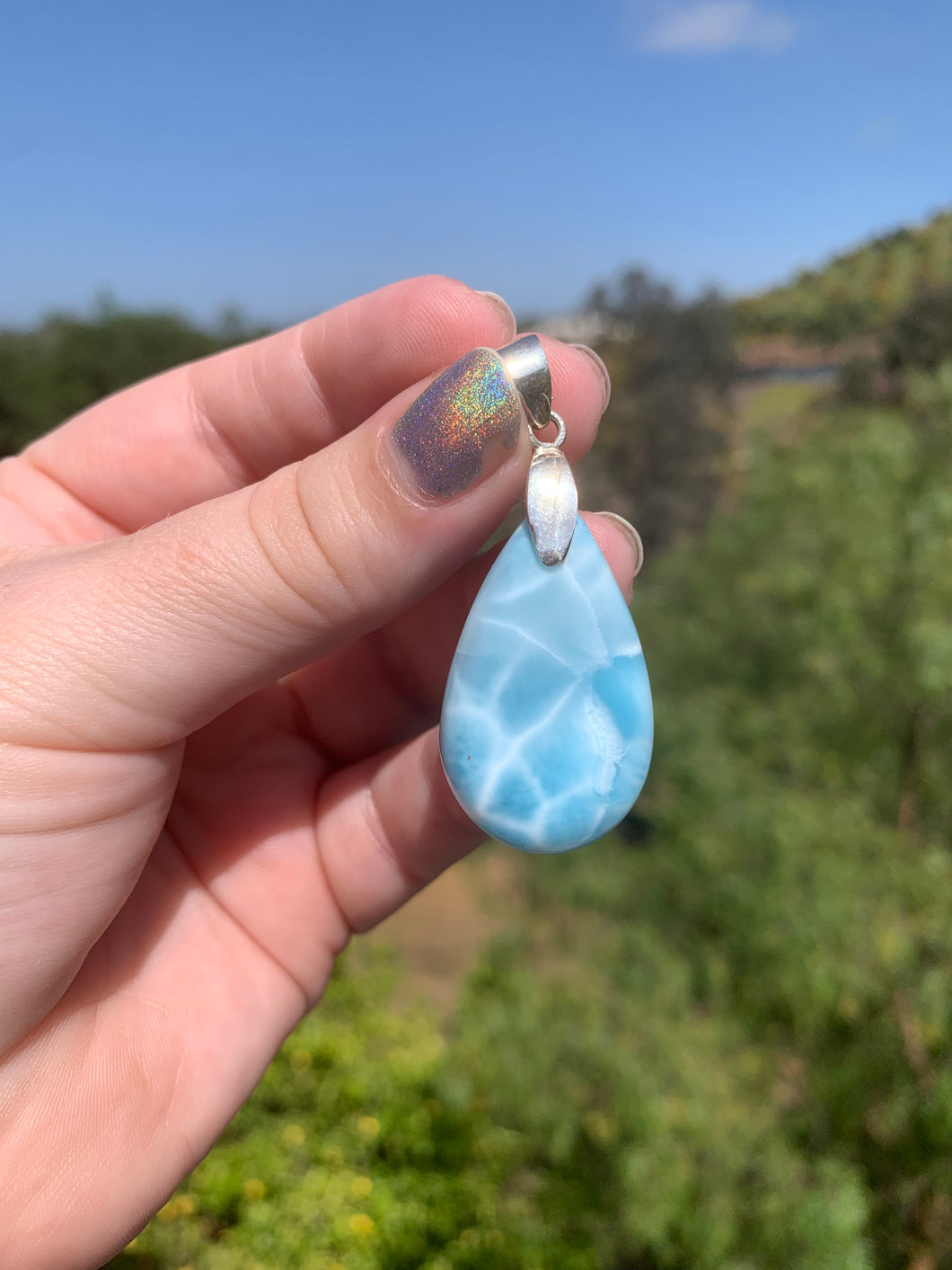 Larimar Rounded Teardrop Sterling Silver Pendant