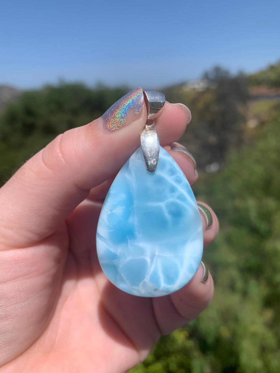 Larimar Teardrop Sterling Silver Pendant