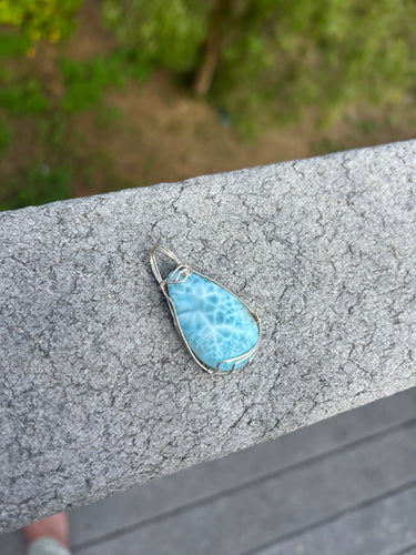 Larimar Teardrop Cab Wire Wrapped Sterling Silver