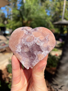 Pink Amethyst Flower Agate Heart w Stand