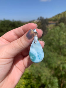 Larimar Rounded Teardrop Sterling Silver Pendant