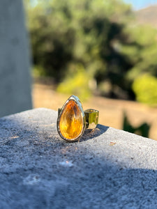 Honey Citrine Gold Electroformed Ring 6+