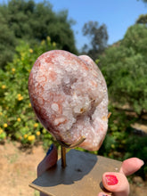 Load image into Gallery viewer, Pink Amethyst Druzy Heart on Stand