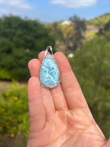 Larimar Teardrop Cab Wire Wrapped Sterling Silver