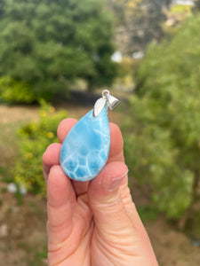 Larimar Teardrop Cab Sterling Silver Pendant