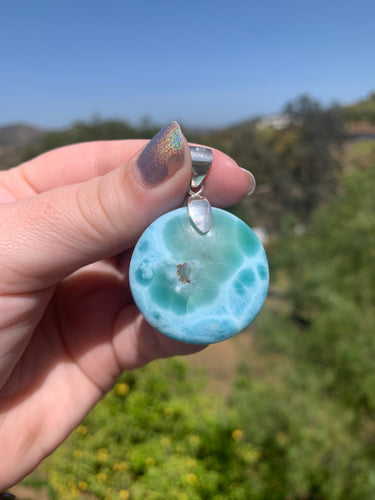 Larimar Circle Rounded Sterling Silver Pendant