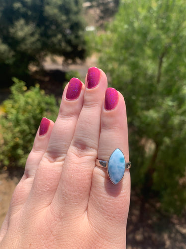 Larimar Marquis Sterling Silver Ring Size 8