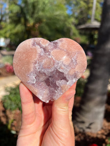 Pink Amethyst Flower Agate Heart w Stand