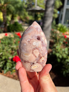 Pink Amethyst Flower Agate Druzy Flame