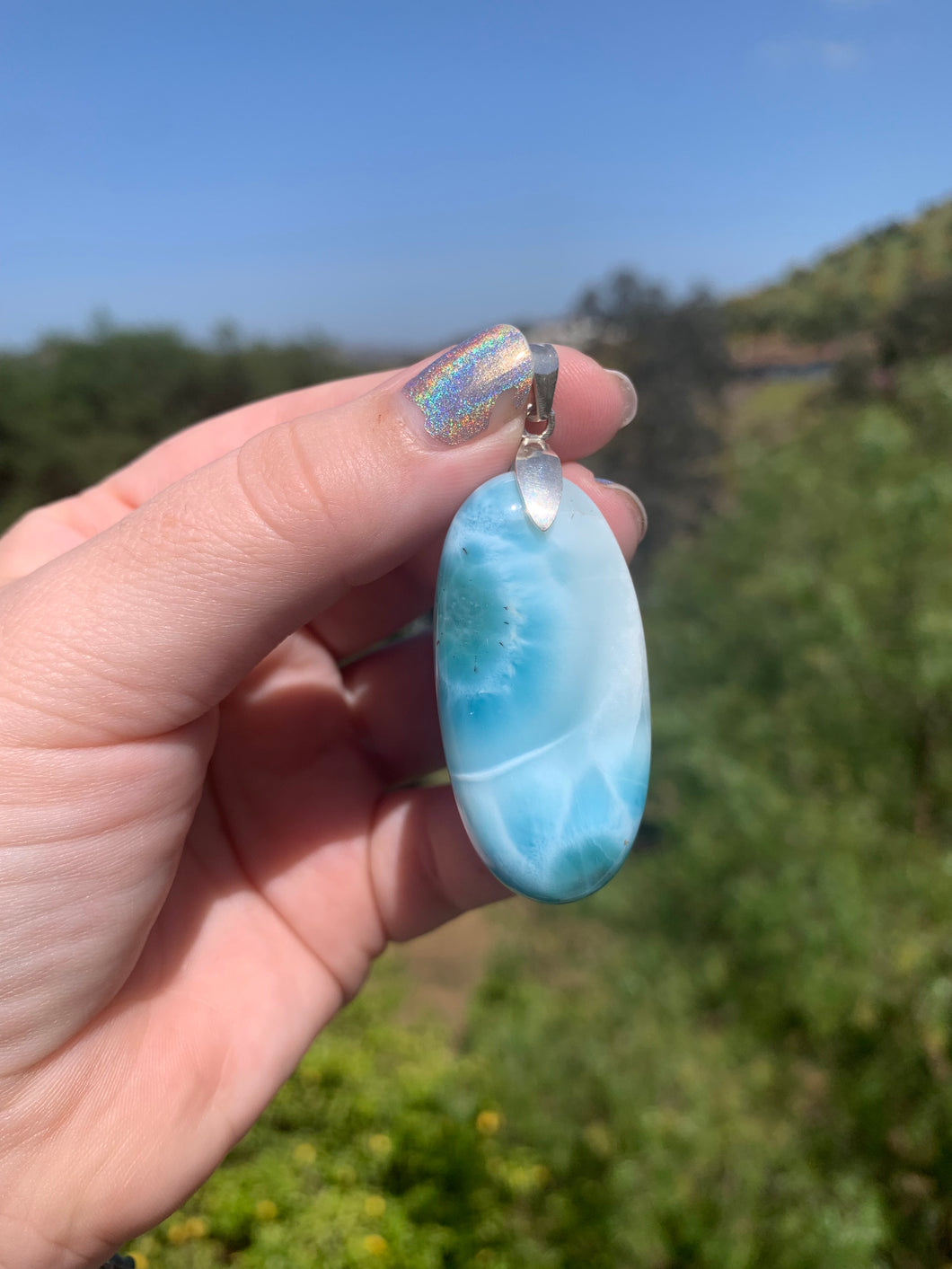 Larimar Rounded Oval Sterling Silver Pendant