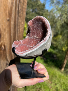 Pink Red Druzy Amethyst On Stand