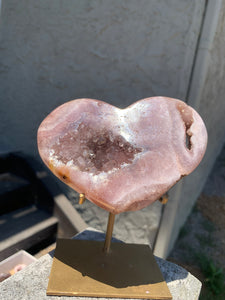 Lavender Pink Amethyst Druzy Heart on Stand