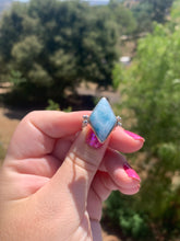 Load image into Gallery viewer, Larimar and Conch Shell Double Sided Sterling Silver Ring Size 7.75