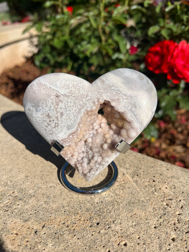 Pink Amethyst Botryoidal Heart W Stand